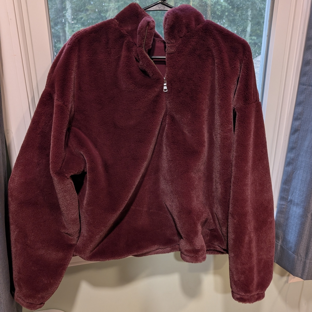 A New Day Maroon Plush Zip-Up Jacket